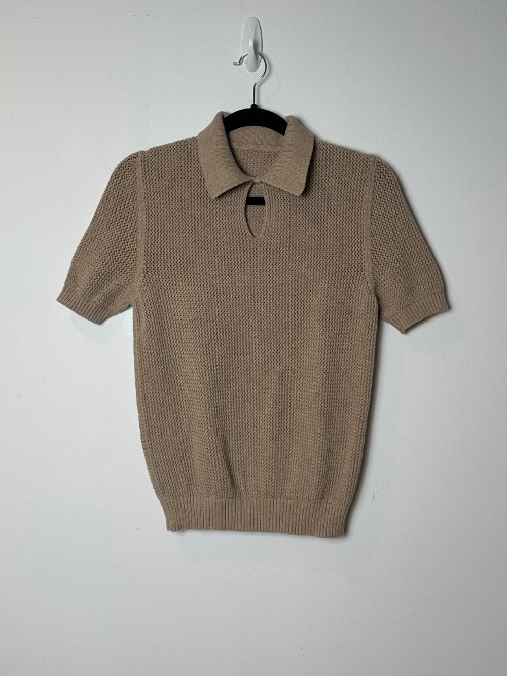 NR Napoli Beige Cotton Crochet Knit Polo